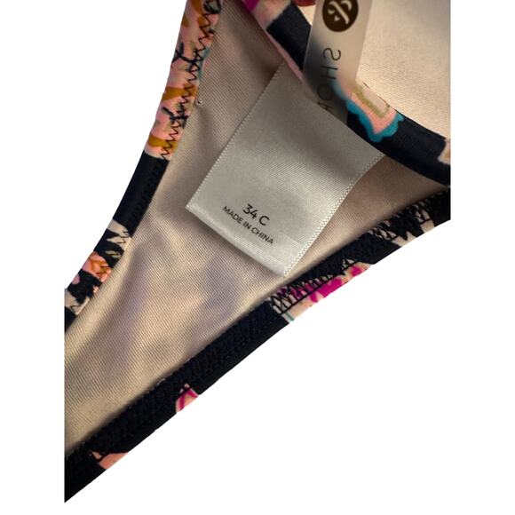 Shade & Shore Navy Blue & Pink Print Push-Up Halter Bikini Top Women's 34C - Picture 11 of 12